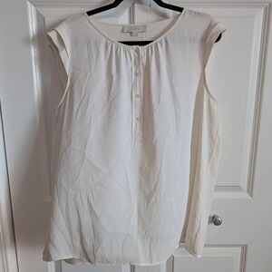 LOFT Cream Sleeveless Bib Collar Blouse